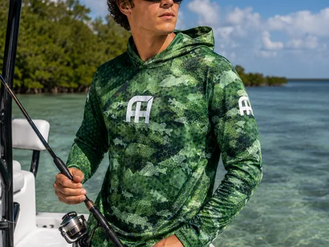 White custom fishing shirt with fish graphics