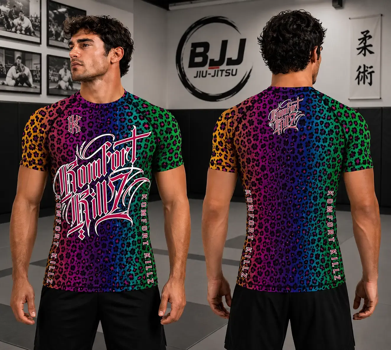 Athlete wearing a custom BJJ rash guard
