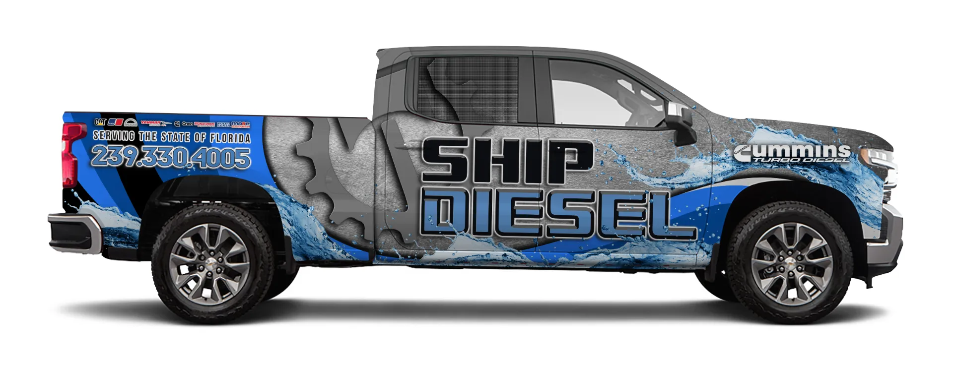 Ship Diesel blue and black truck wrap design